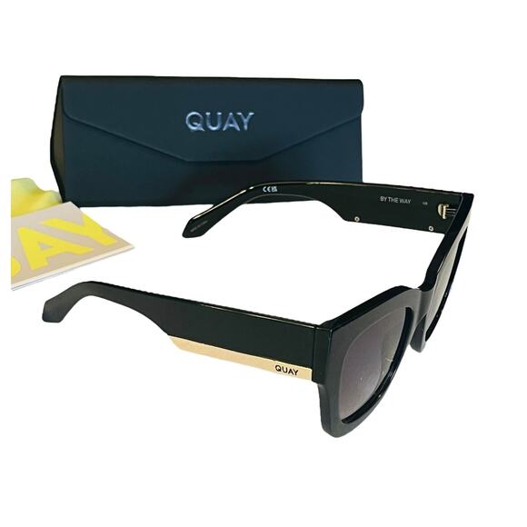 NEW Quay Australia By The Way Women\'s SUNGLASSES Black Gold Oversized Square main image 12